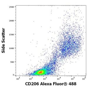 scatter plot for cells with CD206 fitc on x-axis vs side scatter on y-axis